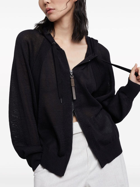zip-up hooded cardigan